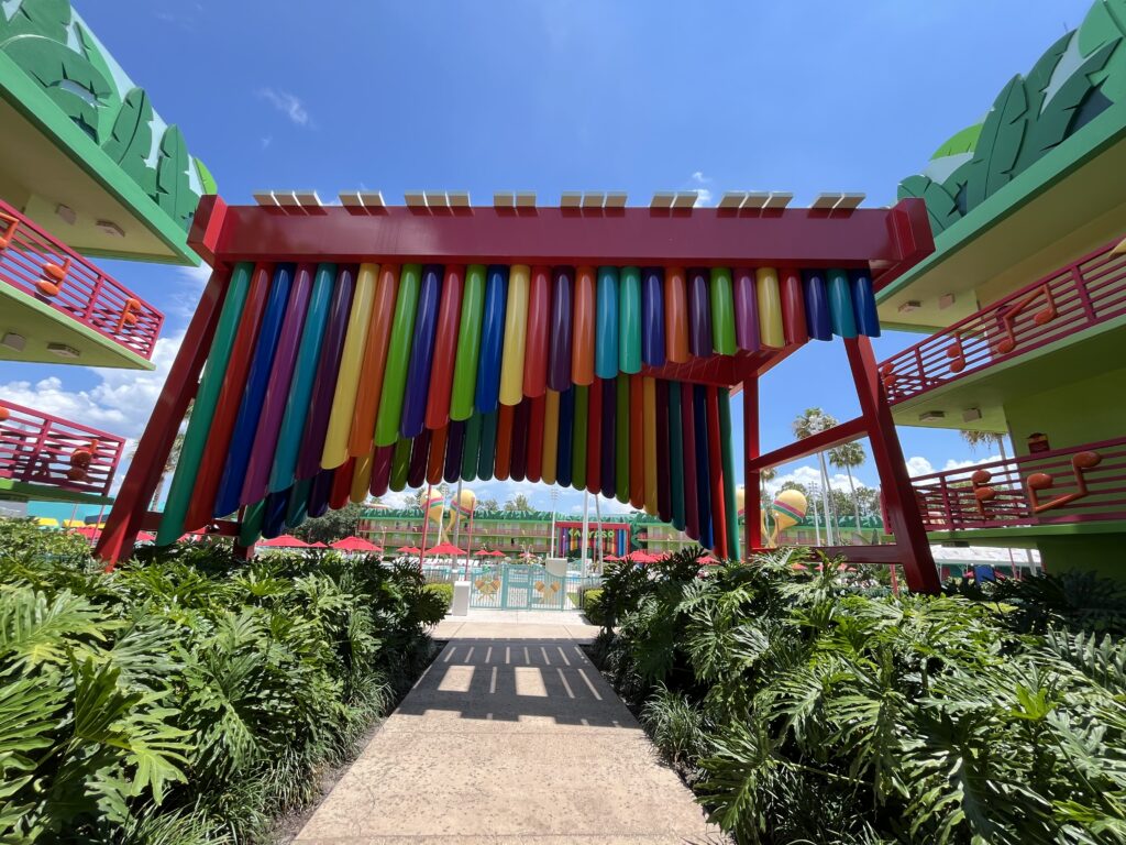 Walk-way leading to the pool outside the Calypso buildings.