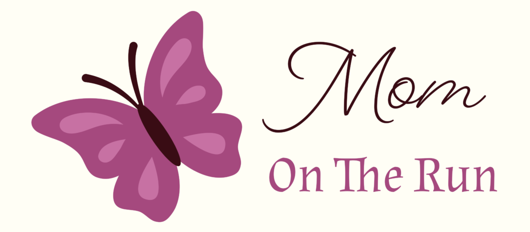 Mom On The Run logo with pink butterfly